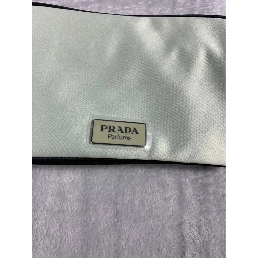 Prada Parfums Makeup Bag Small Mint Green Satin Enameled Logo Plate